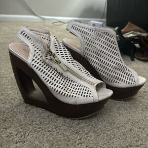 Call It Spring Cream and Brown Wedge Sandals